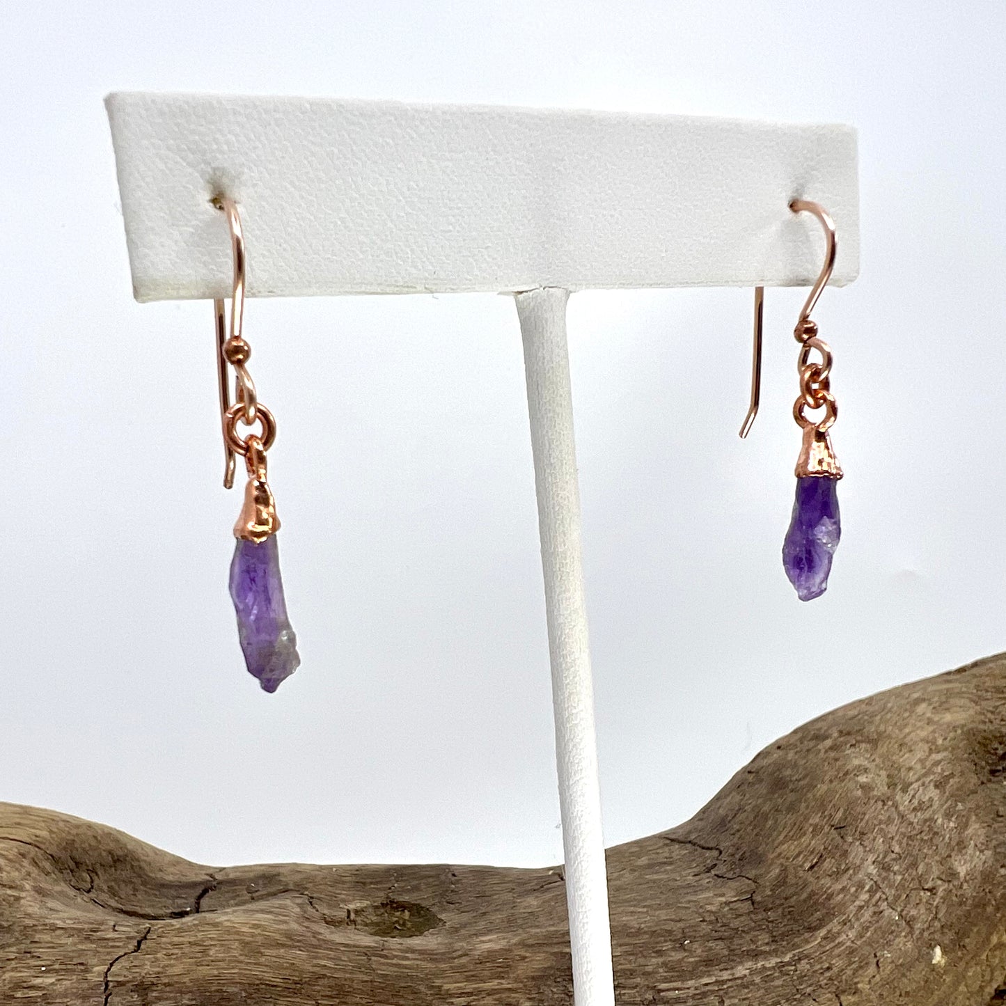 Amethyst Drop Earrings - Copper Electroformed