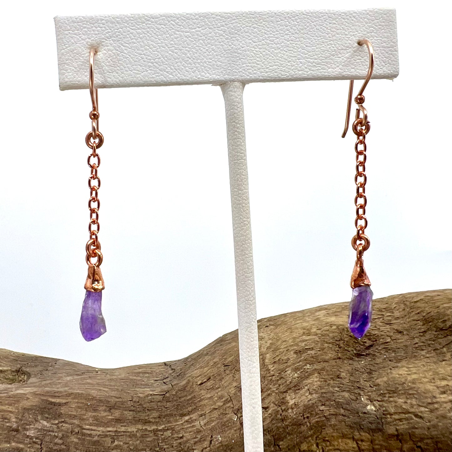 Amethyst Dangle Earrings - Copper Electroformed