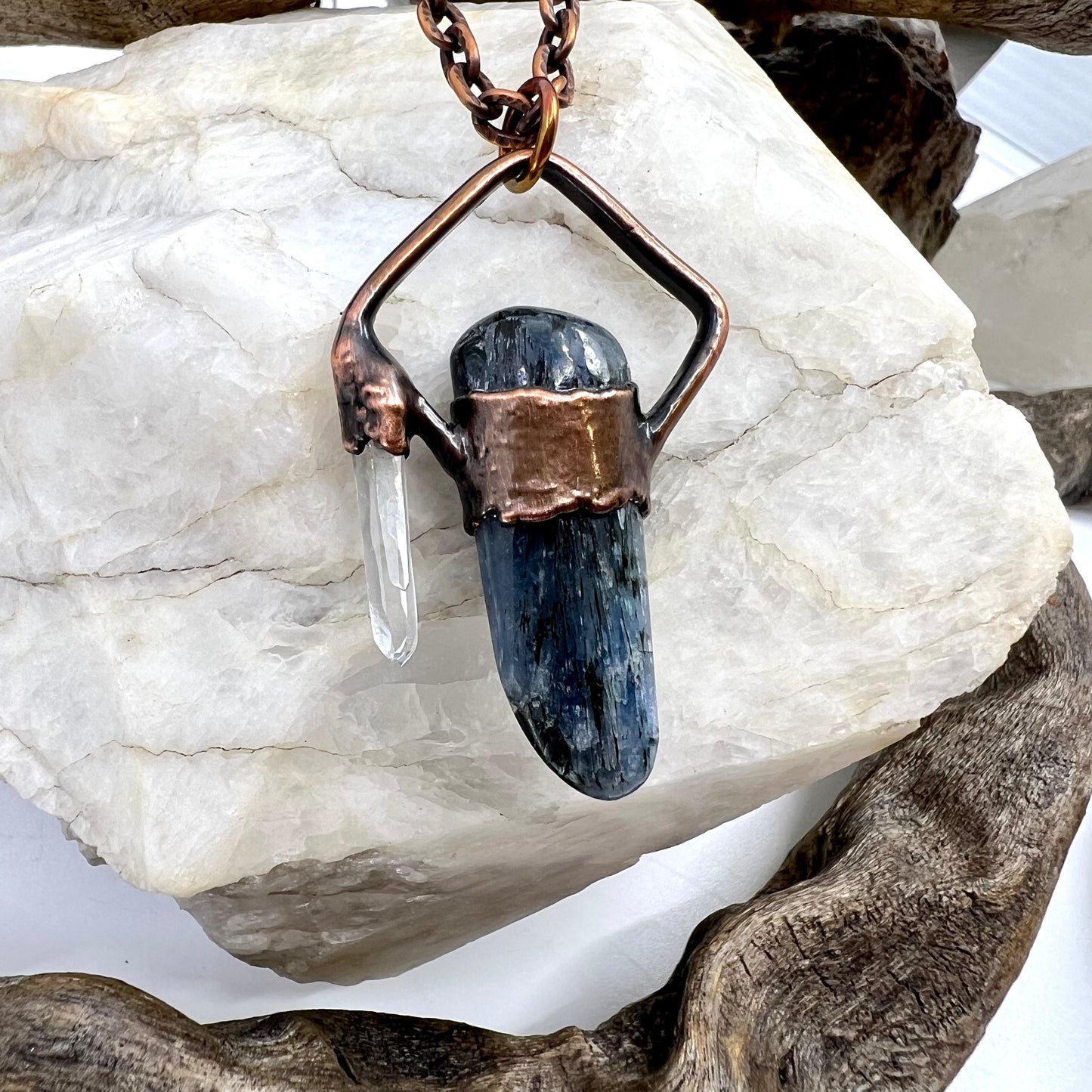 Asymmetrical Kyanite and Quartz Necklace - Copper Electroformed