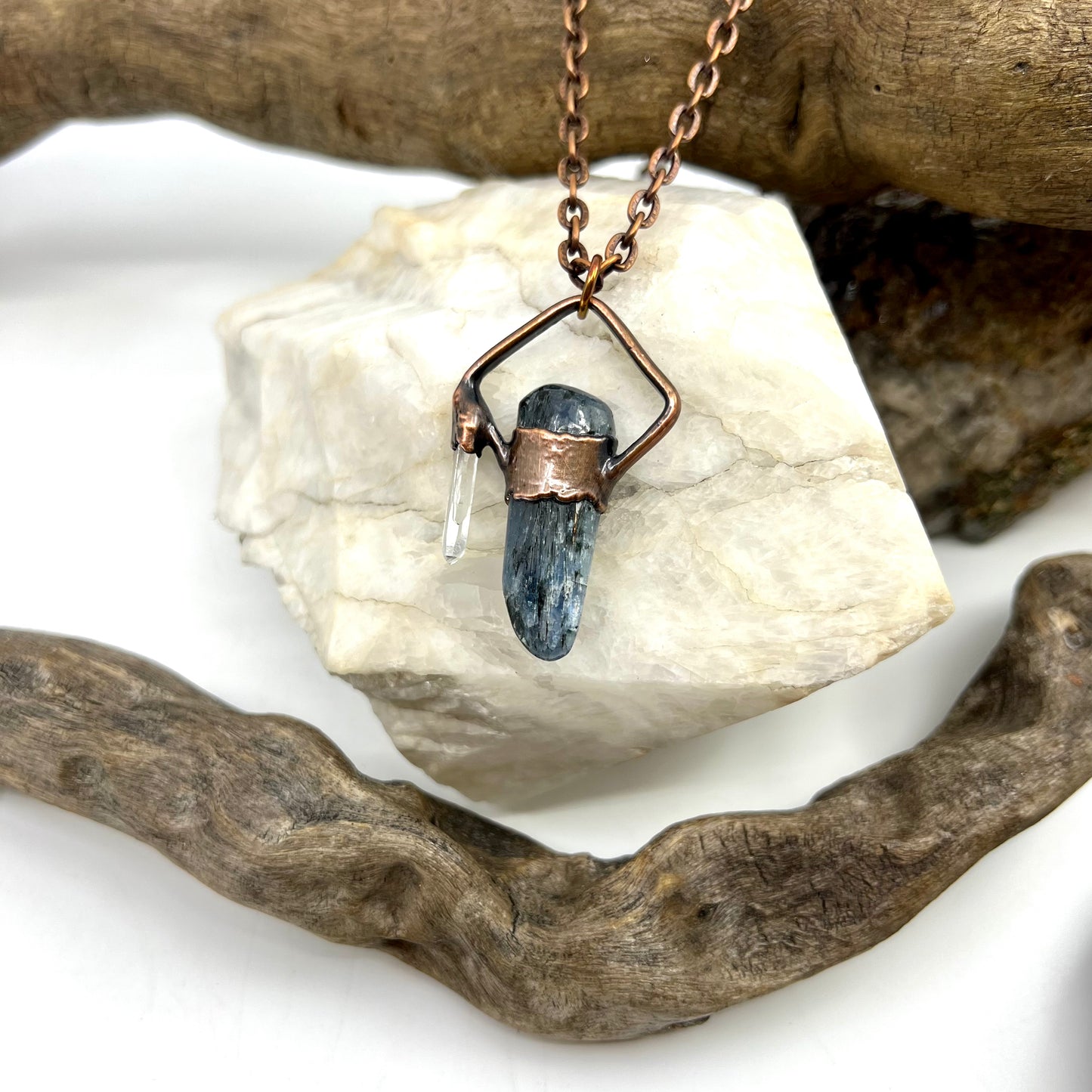 Asymmetrical Kyanite and Quartz Necklace - Copper Electroformed