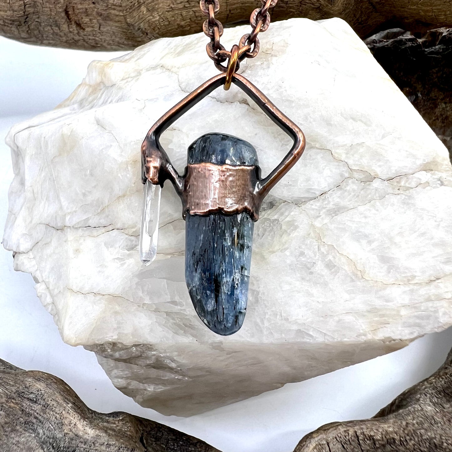 Asymmetrical Kyanite and Quartz Necklace - Copper Electroformed