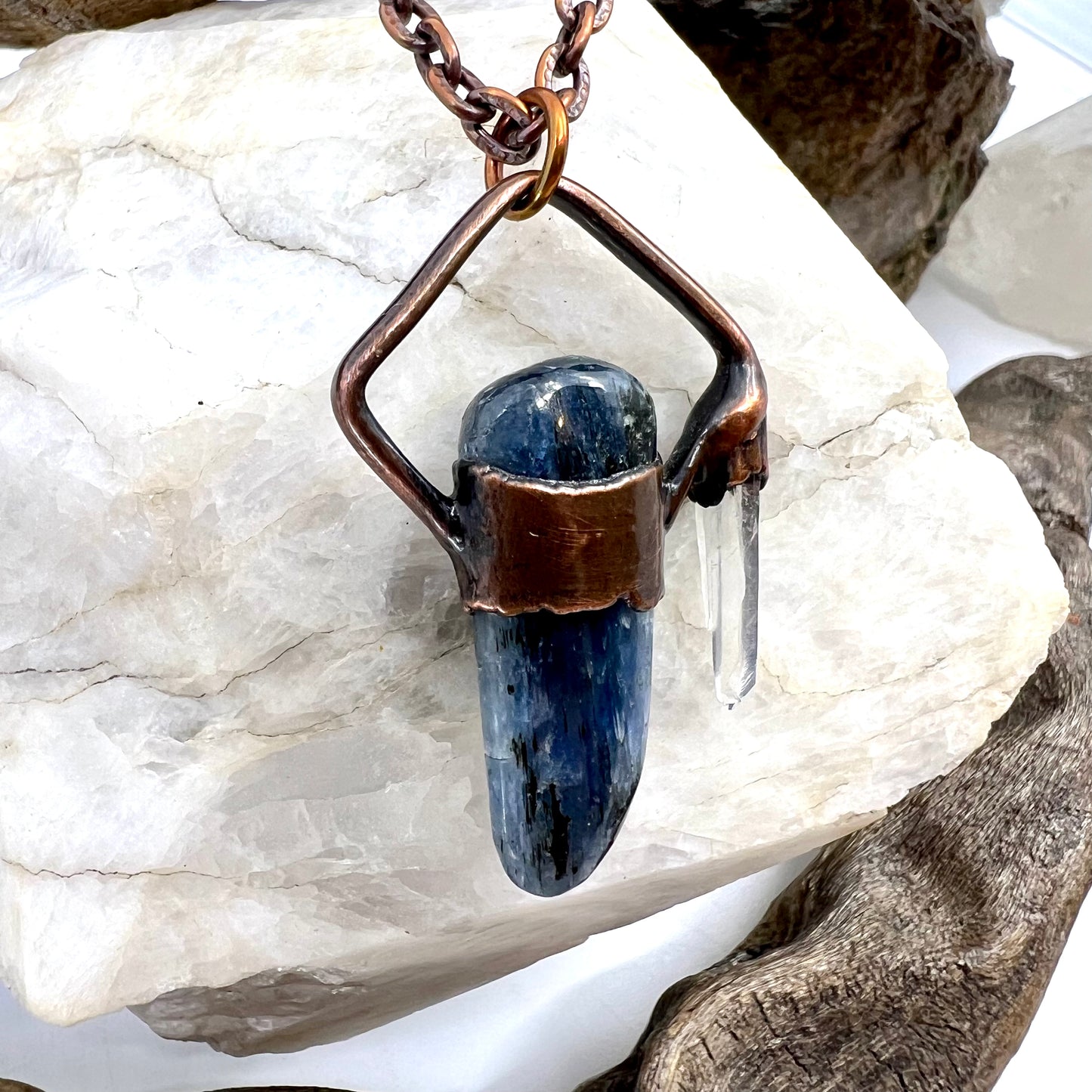 Asymmetrical Kyanite and Quartz Necklace - Copper Electroformed