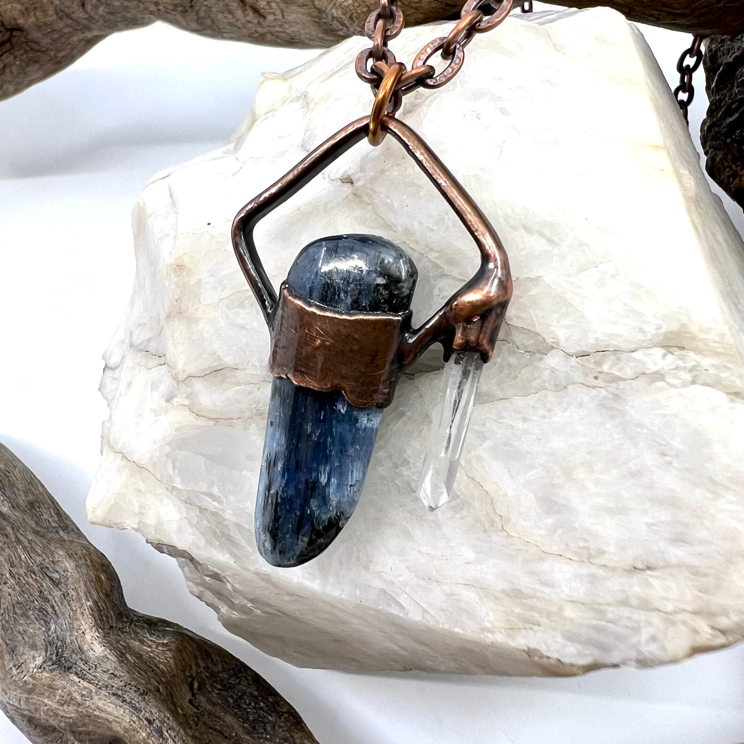 Asymmetrical Kyanite and Quartz Necklace - Copper Electroformed