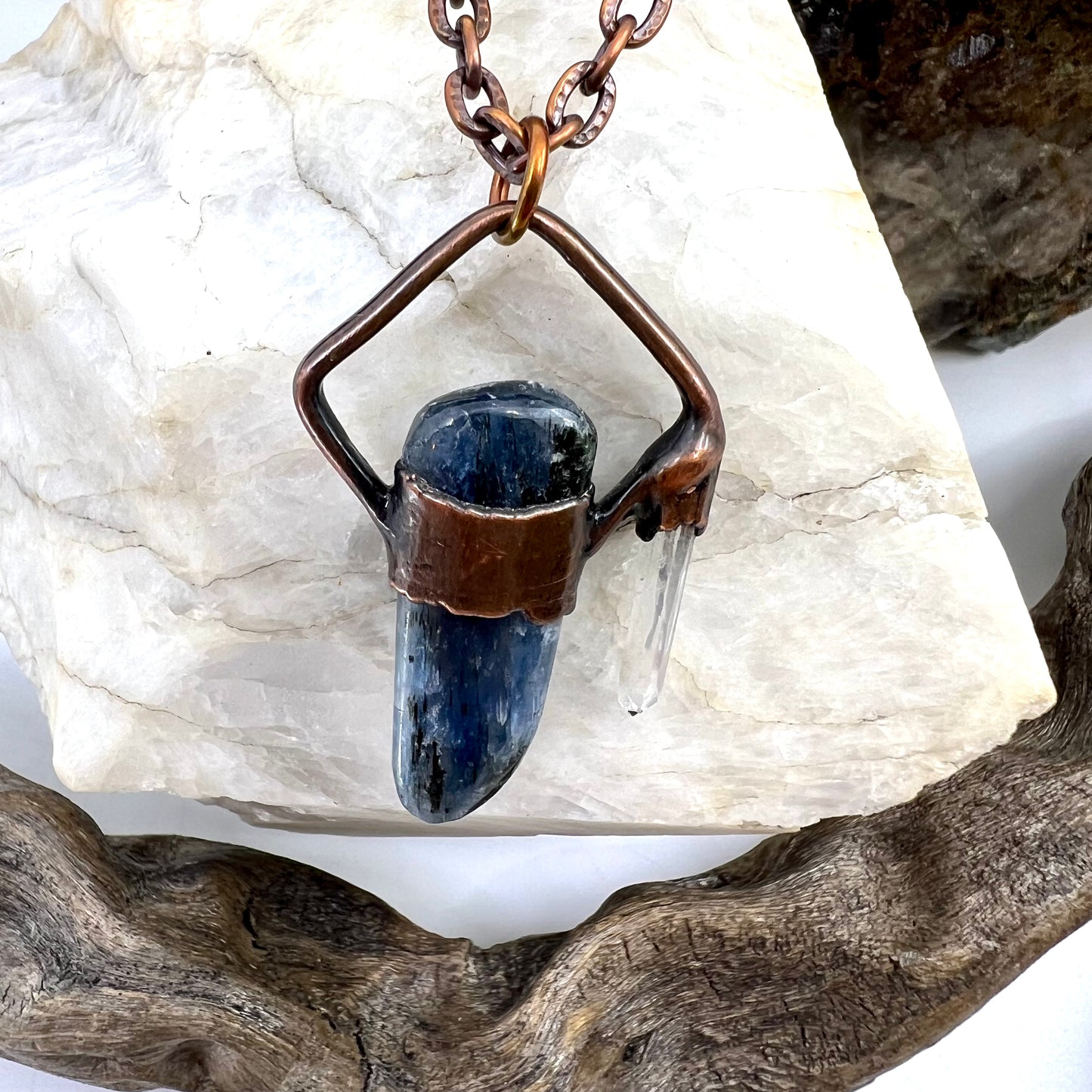 Asymmetrical Kyanite and Quartz Necklace - Copper Electroformed