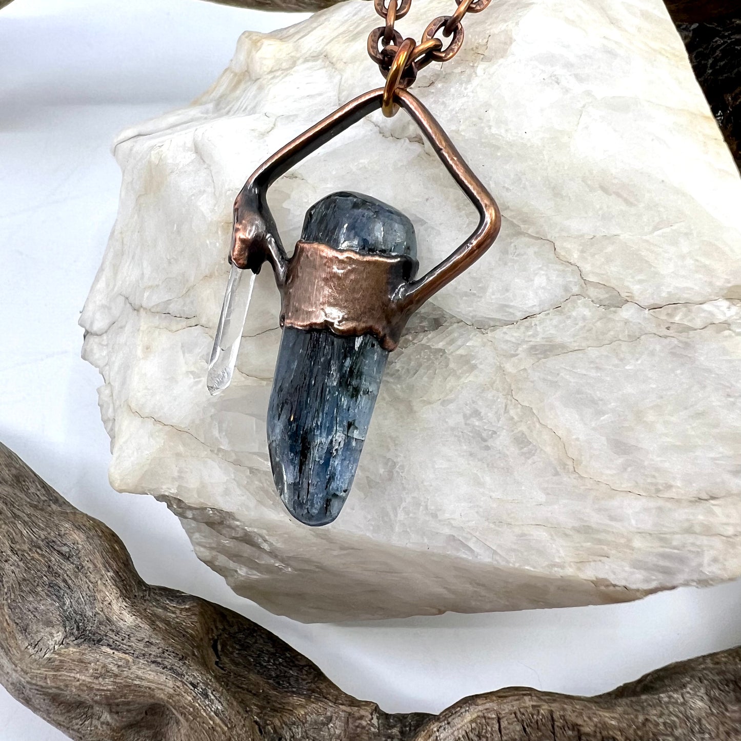 Asymmetrical Kyanite and Quartz Necklace - Copper Electroformed