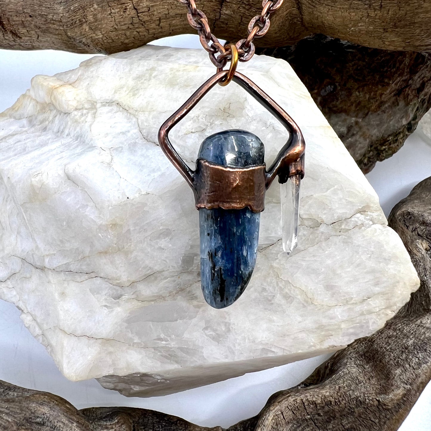 Asymmetrical Kyanite and Quartz Necklace - Copper Electroformed