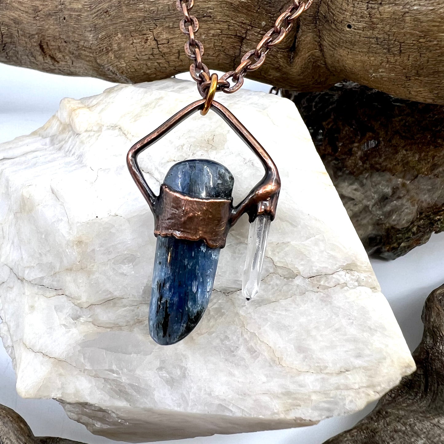 Asymmetrical Kyanite and Quartz Necklace - Copper Electroformed