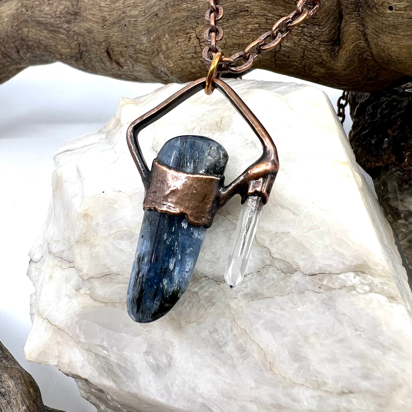 Asymmetrical Kyanite and Quartz Necklace - Copper Electroformed