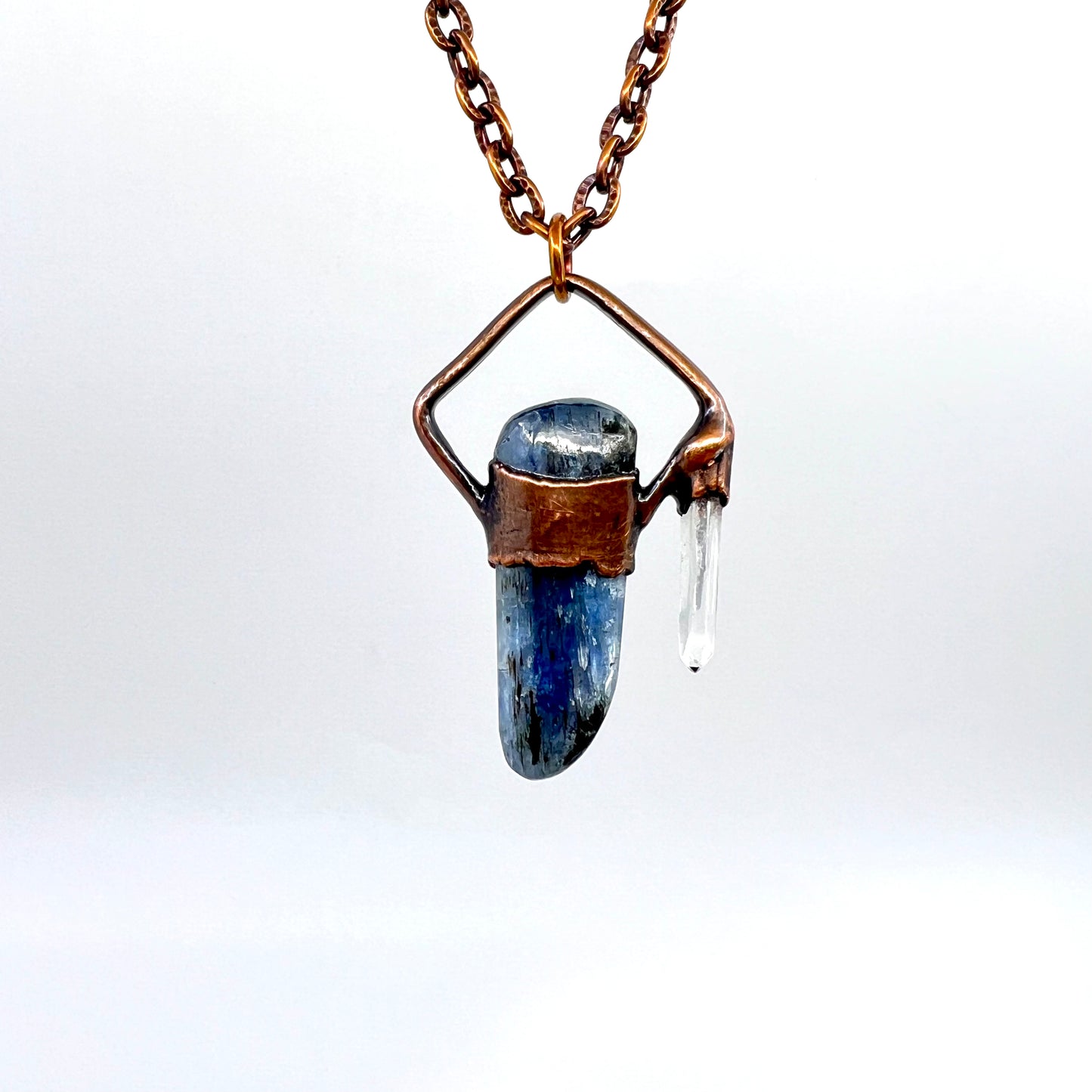 Asymmetrical Kyanite and Quartz Necklace - Copper Electroformed