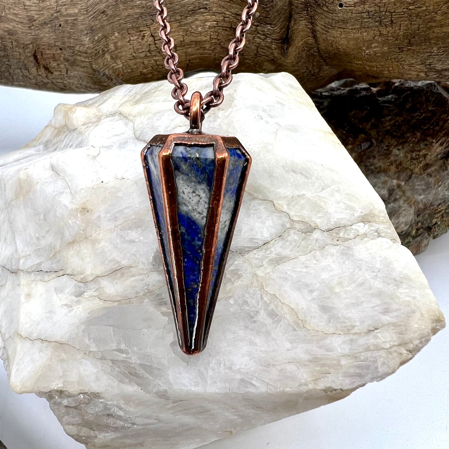 Lapis Lazuli Pendulum Necklace - Copper Electroformed