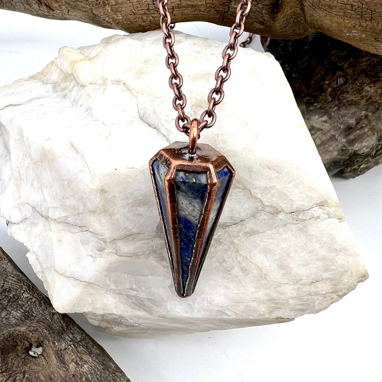 Lapis Lazuli Pendulum Necklace - Copper Electroformed