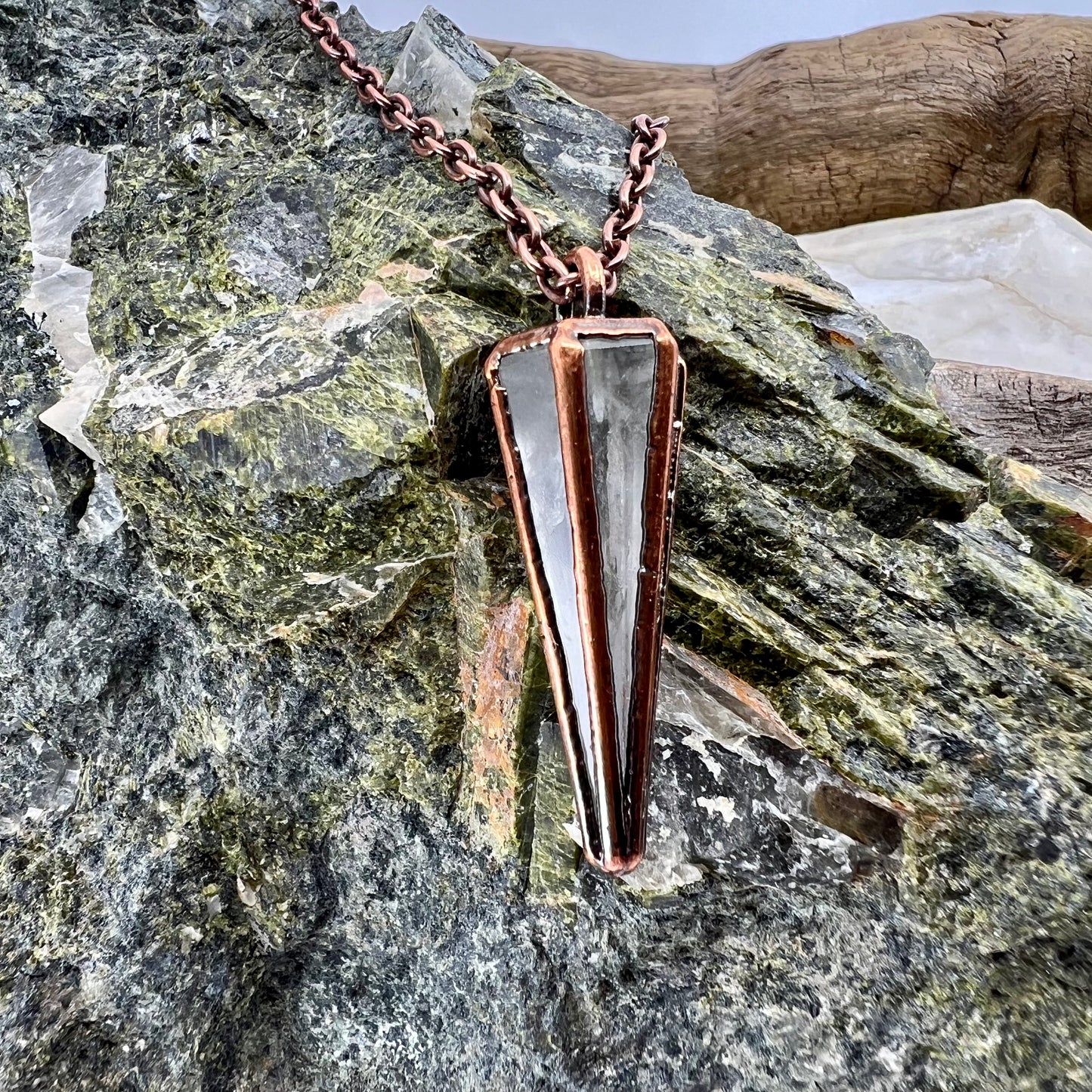 Clear Quartz Pendulum Necklace - Copper Electroformed