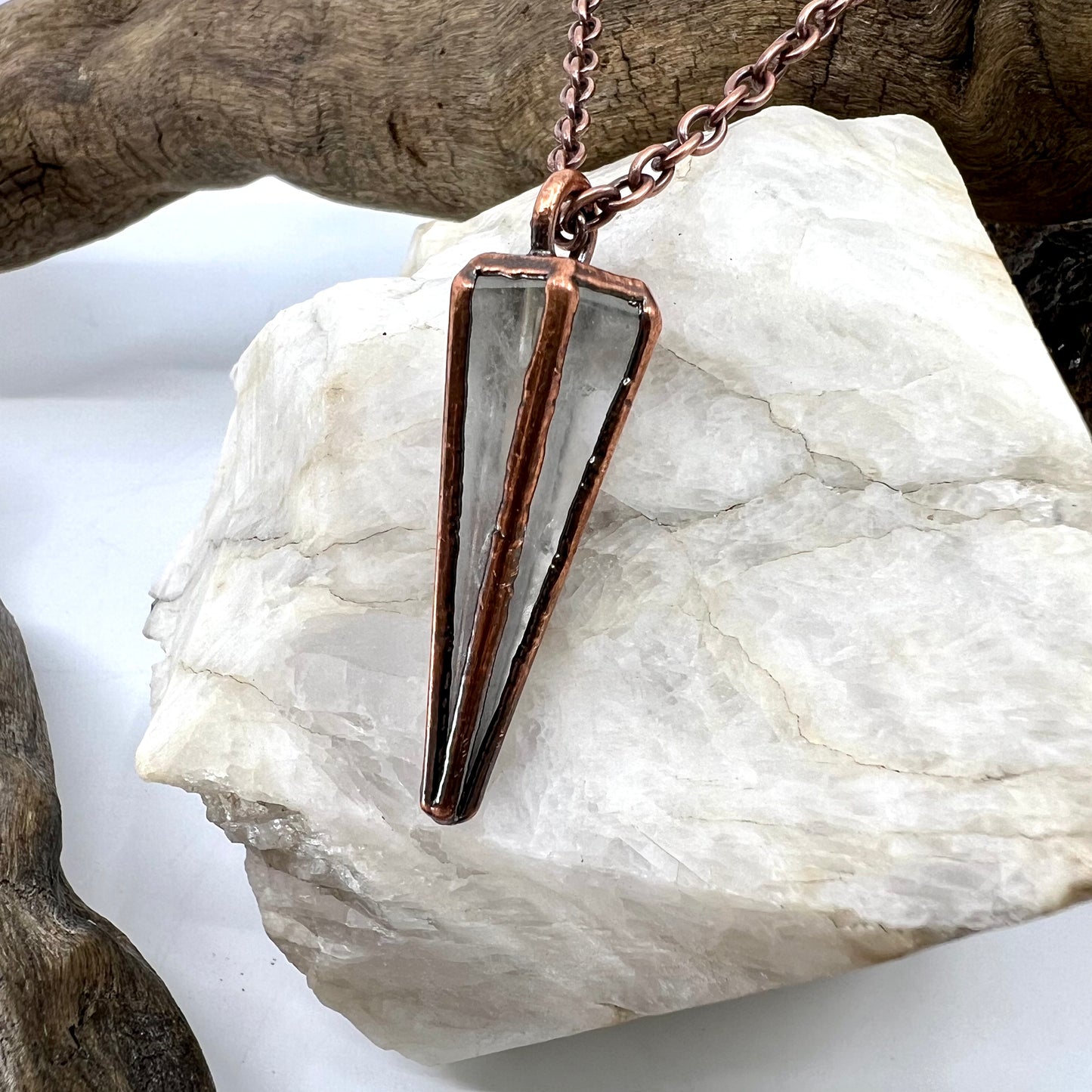 Clear Quartz Pendulum Necklace - Copper Electroformed