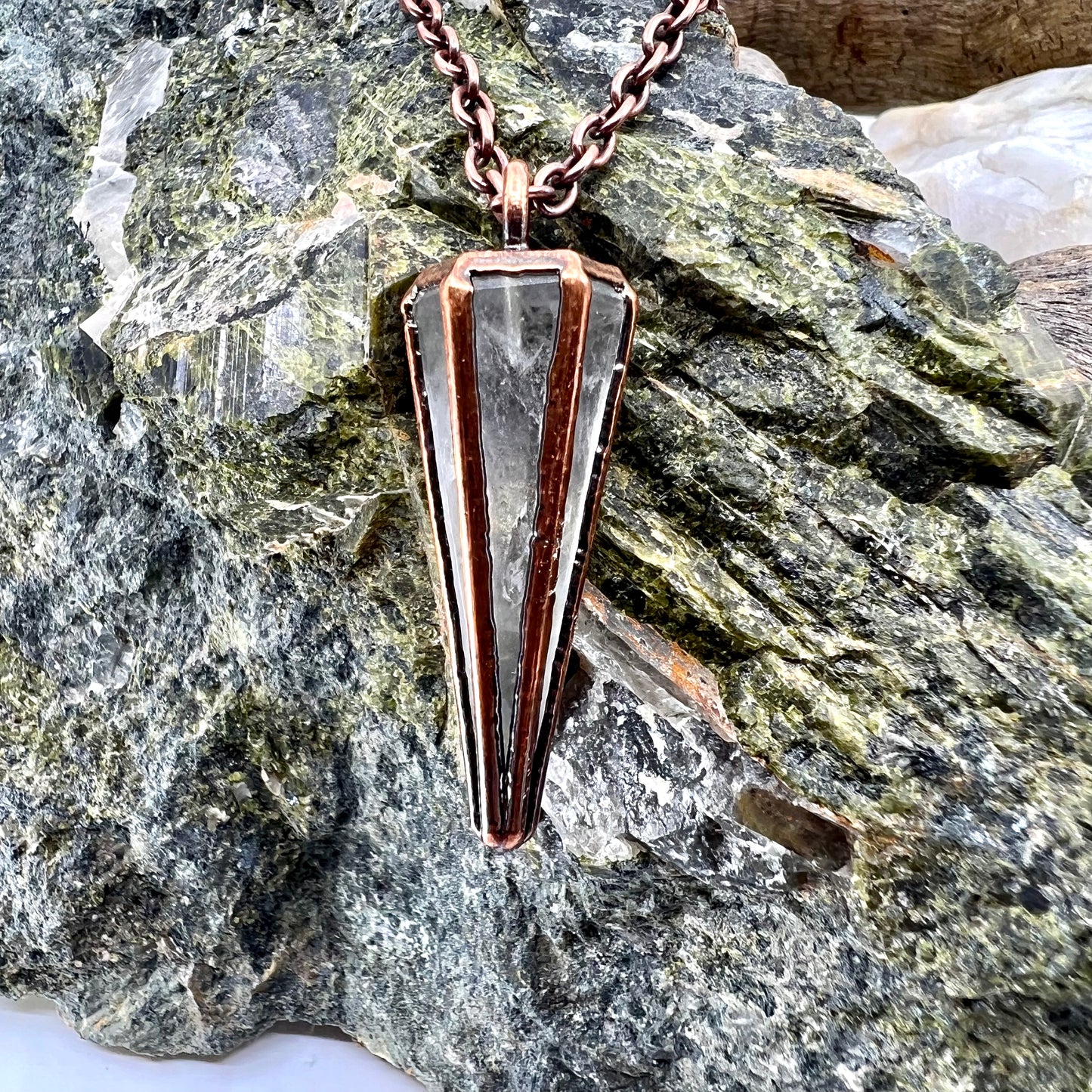 Clear Quartz Pendulum Necklace - Copper Electroformed