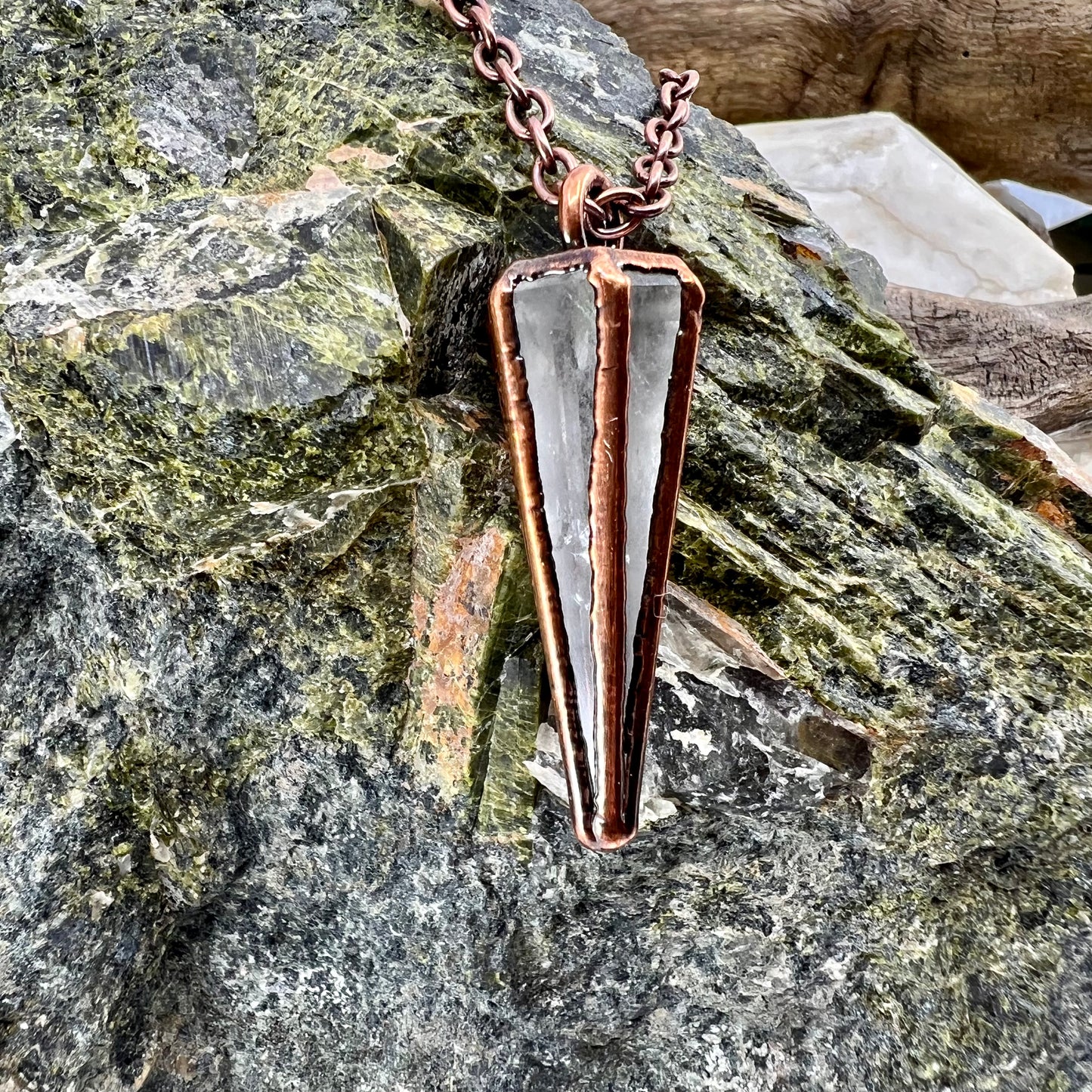 Clear Quartz Pendulum Necklace - Copper Electroformed