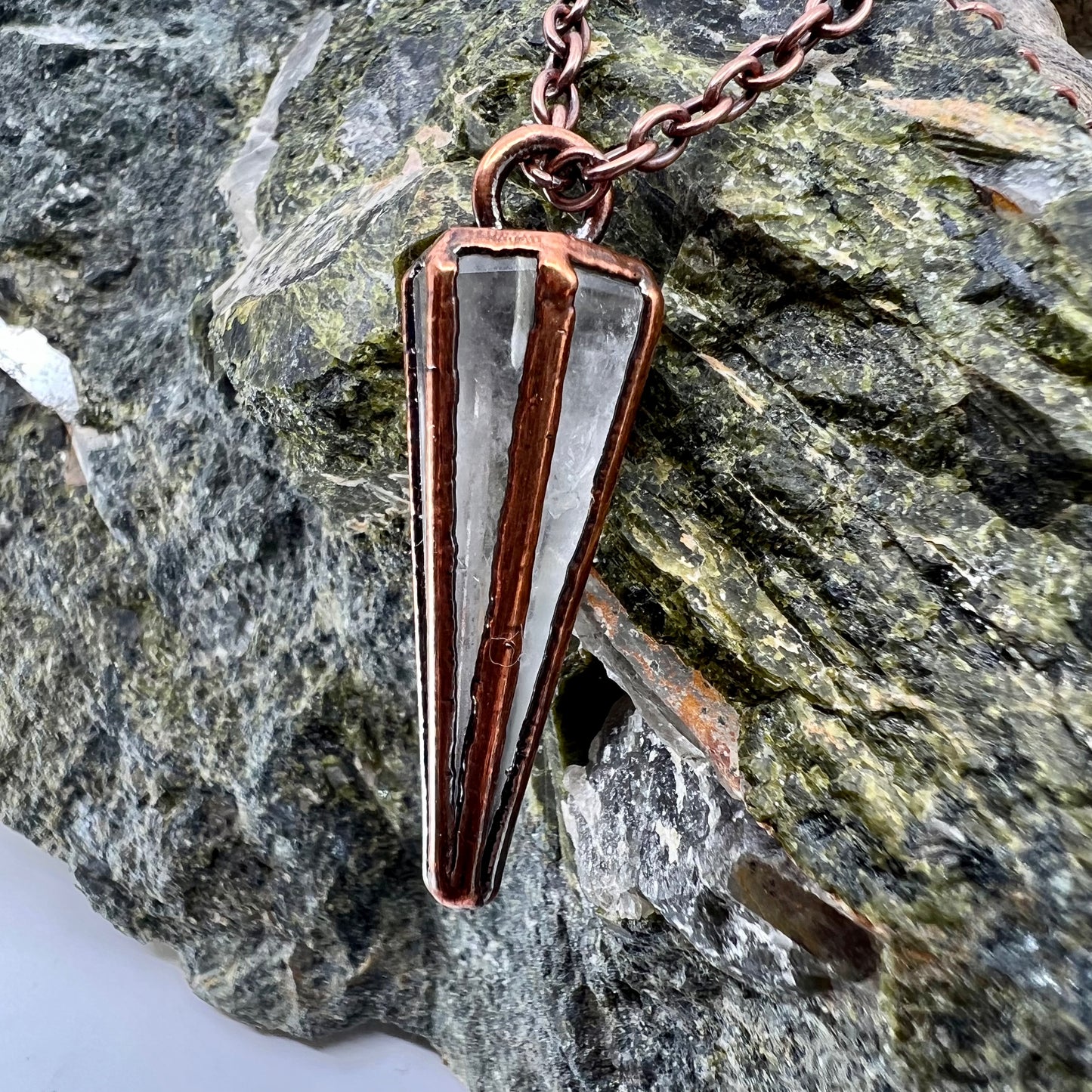 Clear Quartz Pendulum Necklace - Copper Electroformed