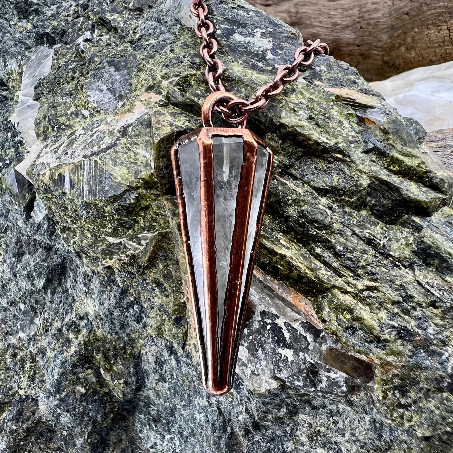 Clear Quartz Pendulum Necklace - Copper Electroformed