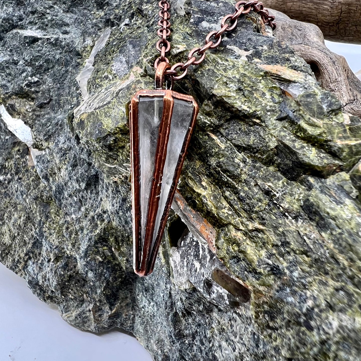 Clear Quartz Pendulum Necklace - Copper Electroformed