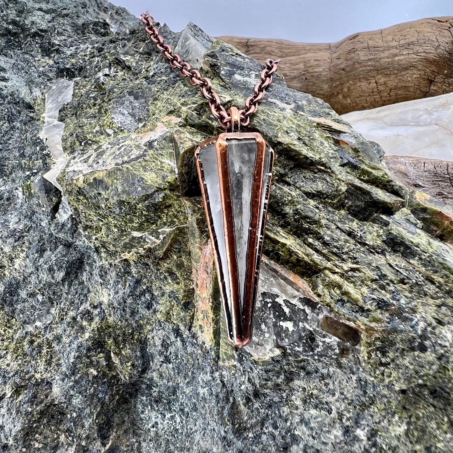 Clear Quartz Pendulum Necklace - Copper Electroformed