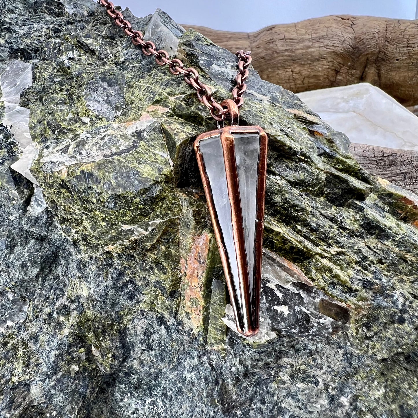 Clear Quartz Pendulum Necklace - Copper Electroformed