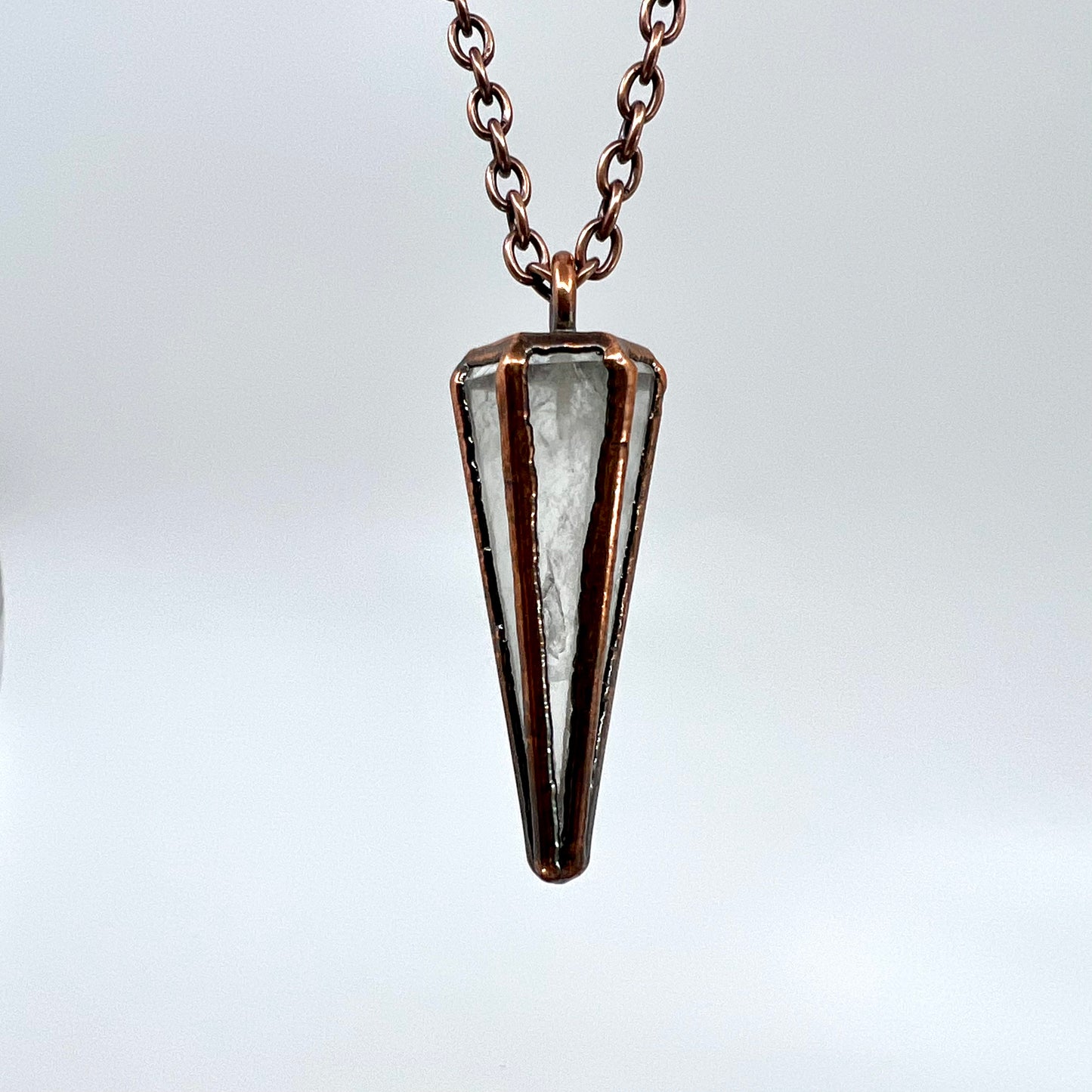 Clear Quartz Pendulum Necklace - Copper Electroformed