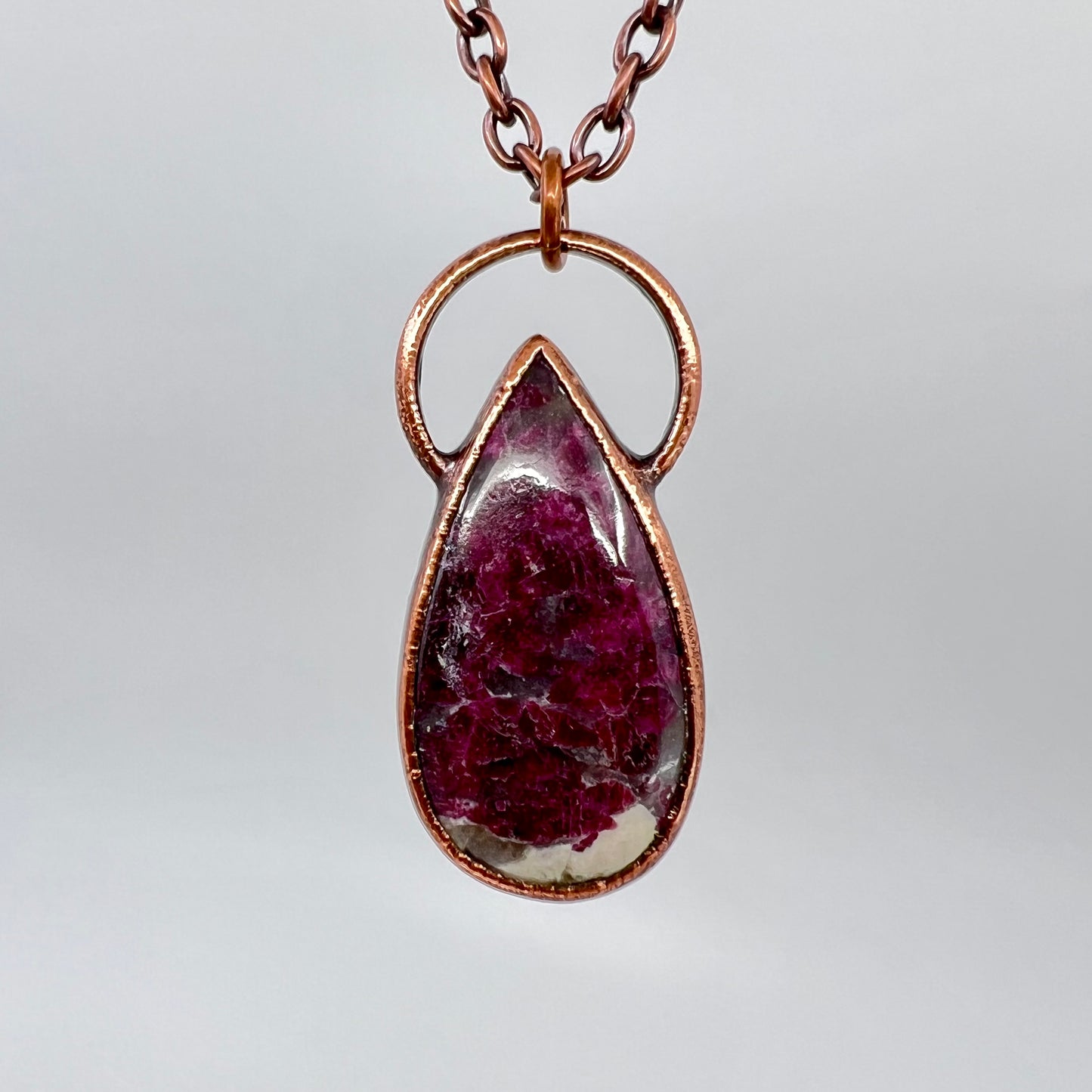 Rubellite in Quartz Necklace - Copper Electroformed