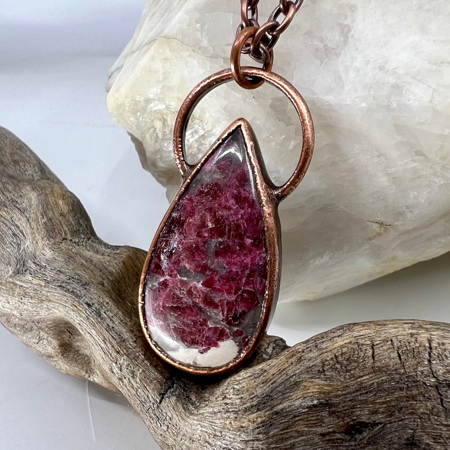 Rubellite in Quartz Necklace - Copper Electroformed