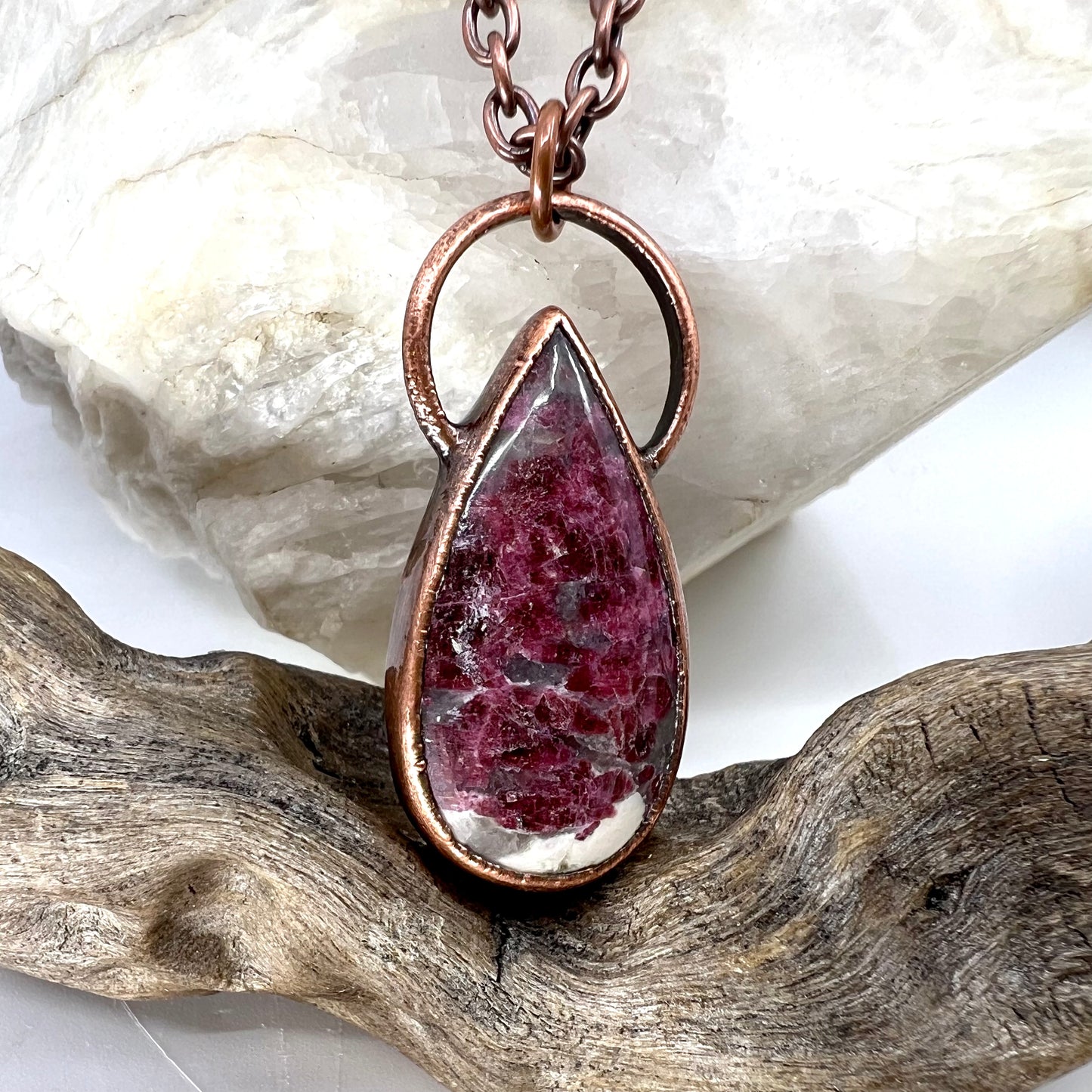 Rubellite in Quartz Necklace - Copper Electroformed