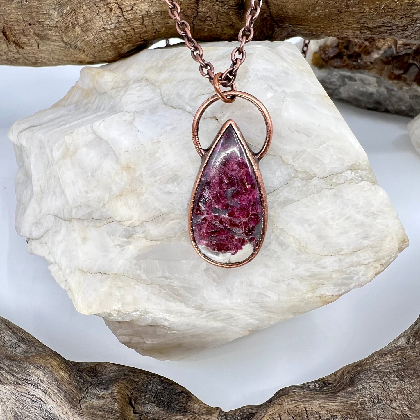 Rubellite in Quartz Necklace - Copper Electroformed