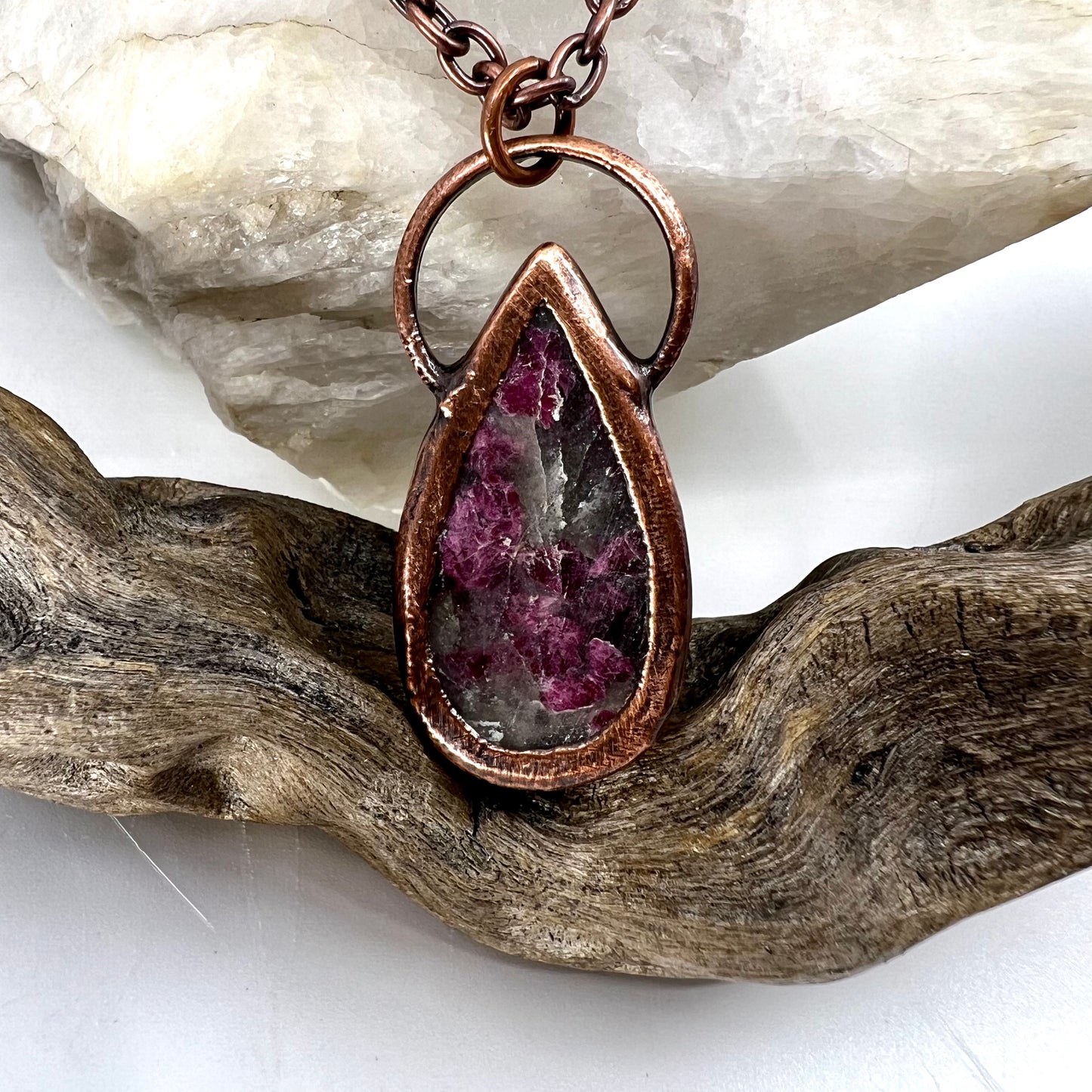 Rubellite in Quartz Necklace - Copper Electroformed