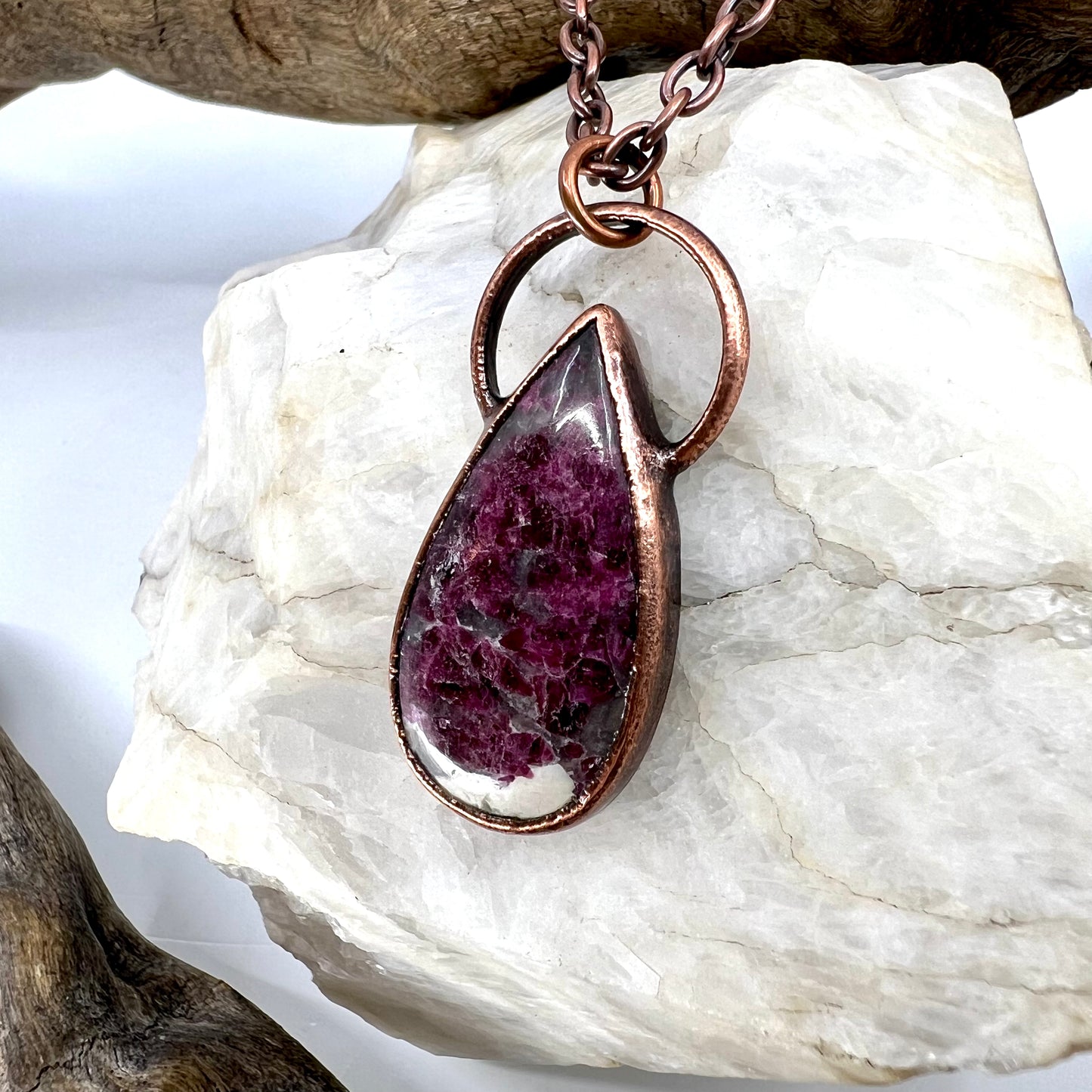 Rubellite in Quartz Necklace - Copper Electroformed