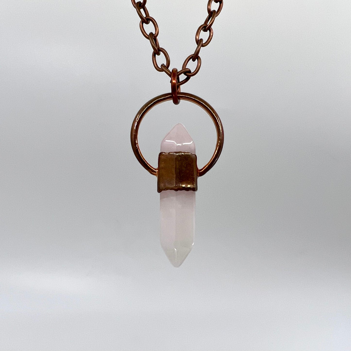 Double Terminated Rose Quartz Necklace - "B" Quality - Copper Electroformed