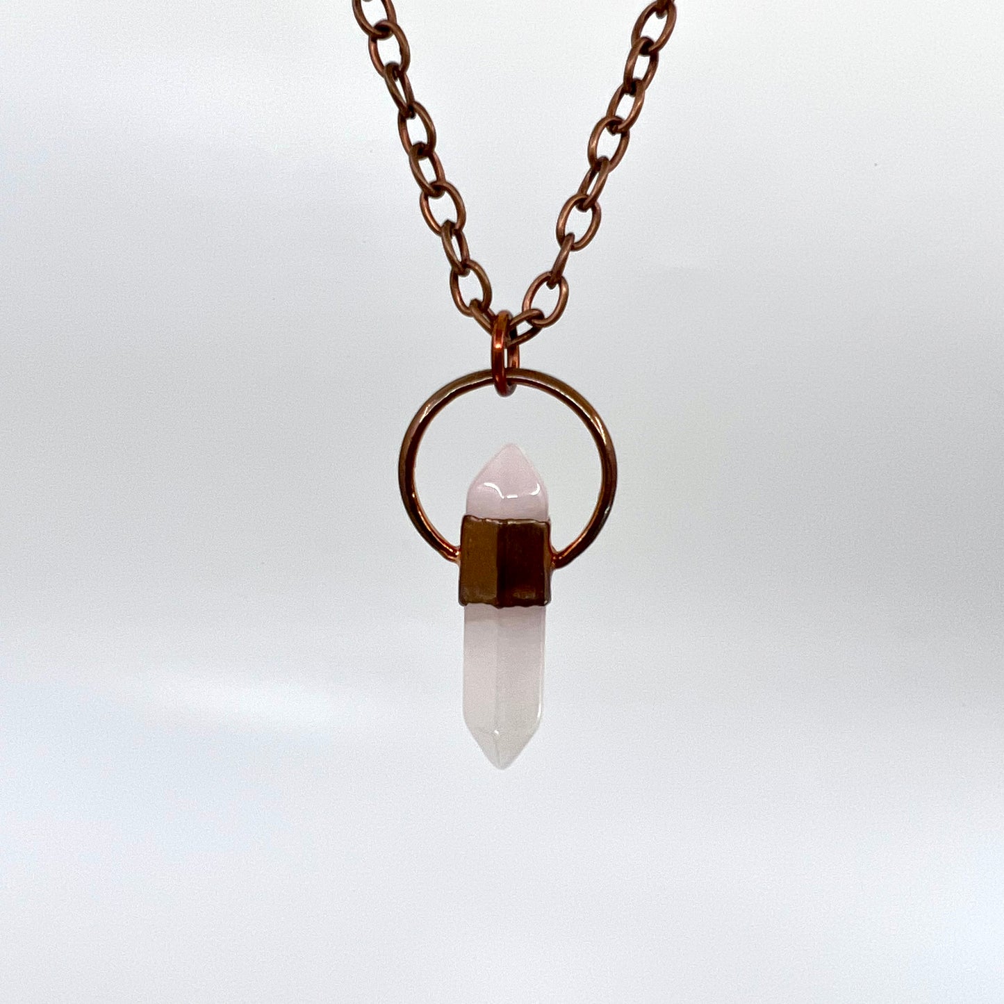 Double Terminated Rose Quartz Necklace - "B" Quality - Copper Electroformed