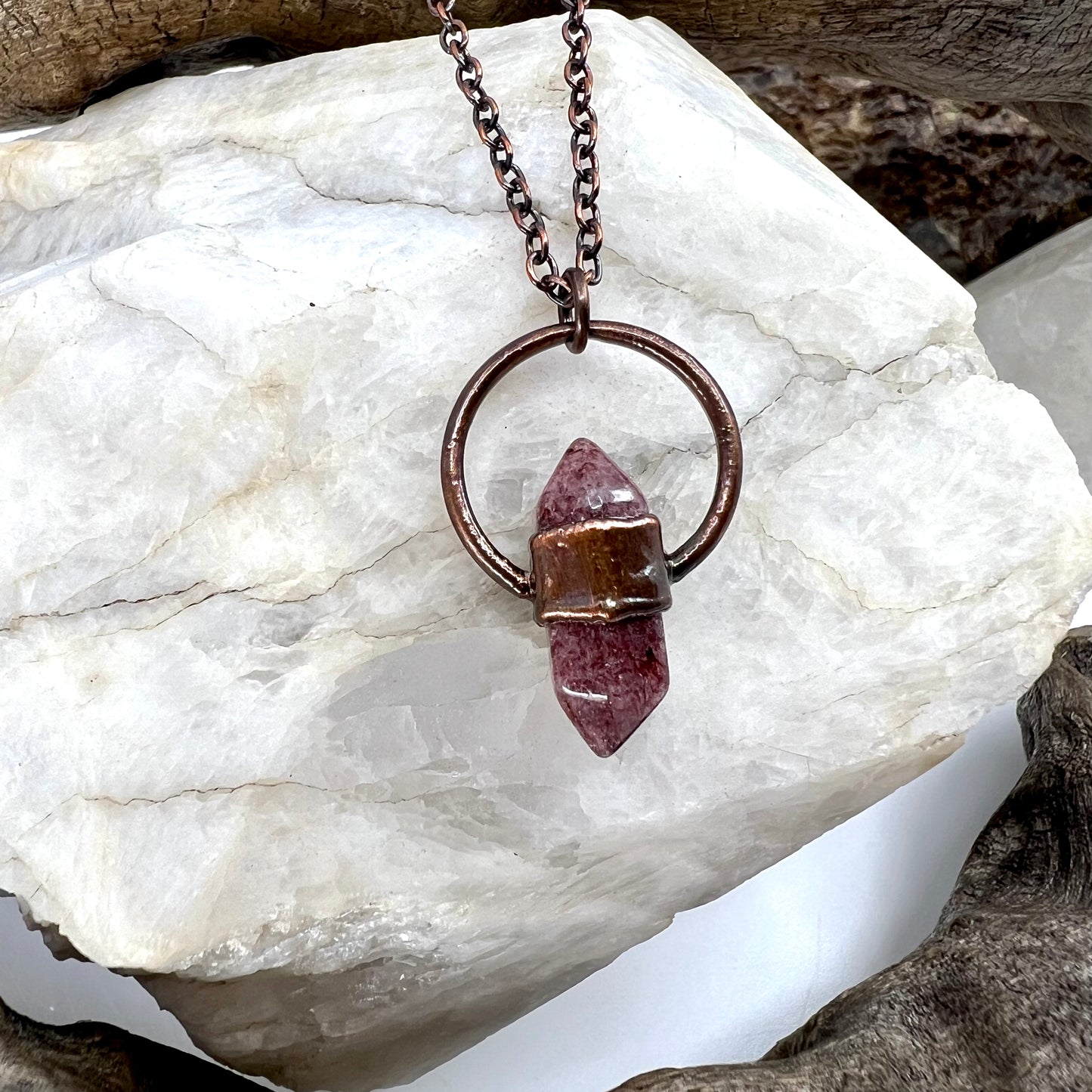 Mini Double Terminated Strawberry Quartz Necklace - Copper Electroformed