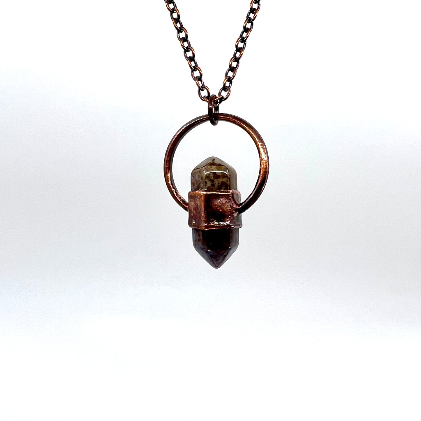 Mini Double Terminated Moss Agate Necklace - Copper Electroformed