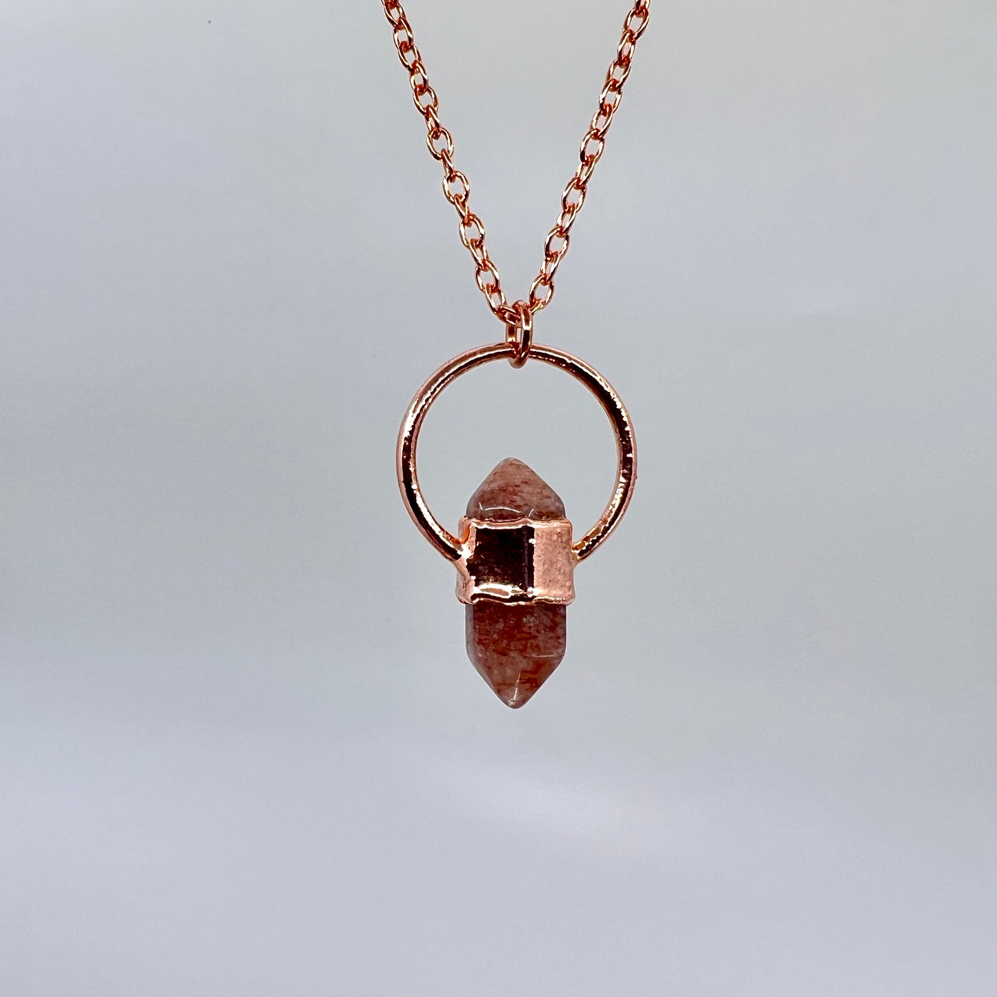 Mini Double Terminated Strawberry Quartz Necklace - Copper Electroformed