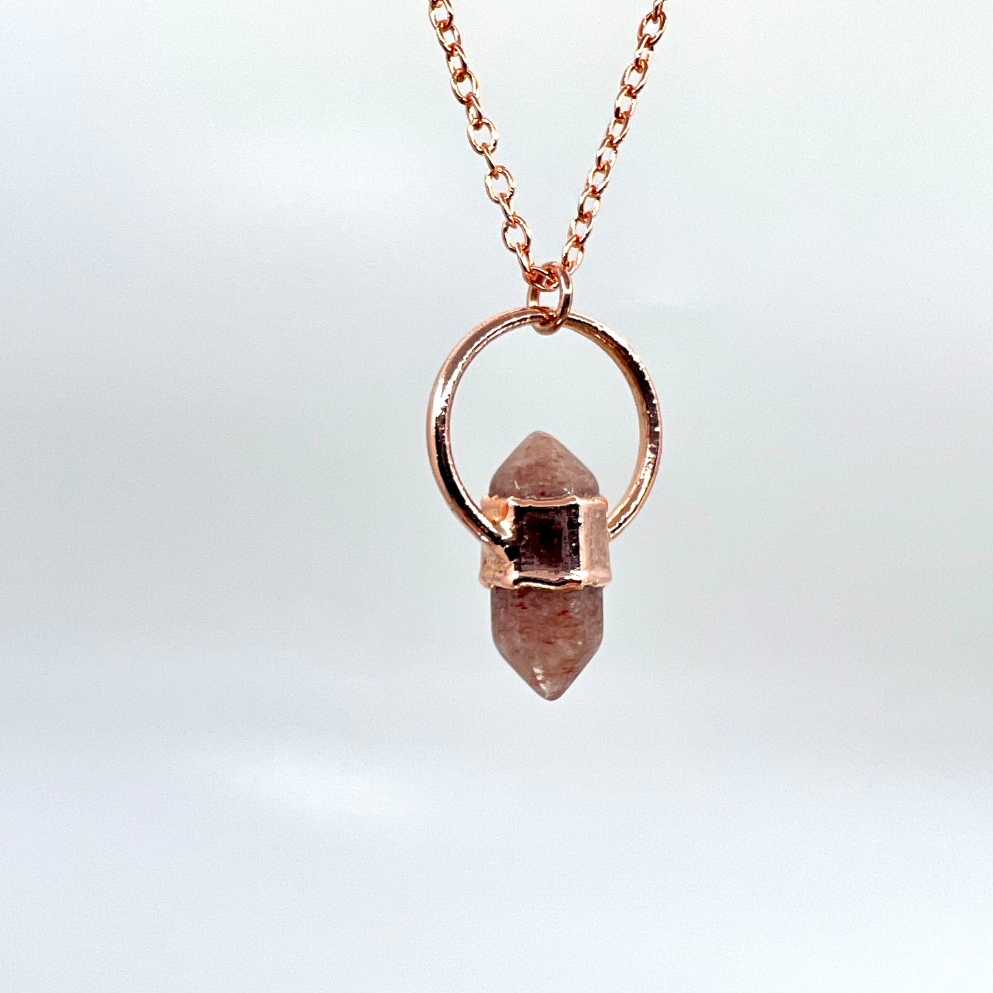 Mini Double Terminated Strawberry Quartz Necklace - Copper Electroformed