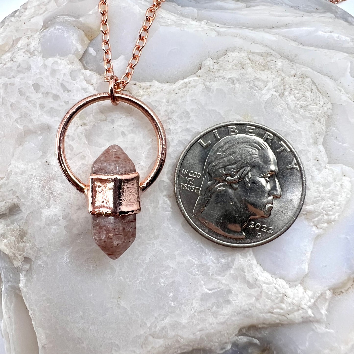 Mini Double Terminated Strawberry Quartz Necklace - Copper Electroformed