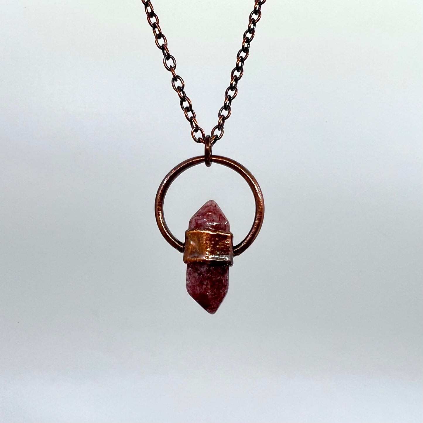 Mini Double Terminated Strawberry Quartz Necklace - Copper Electroformed