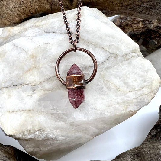 Mini Double Terminated Strawberry Quartz Necklace - Copper Electroformed