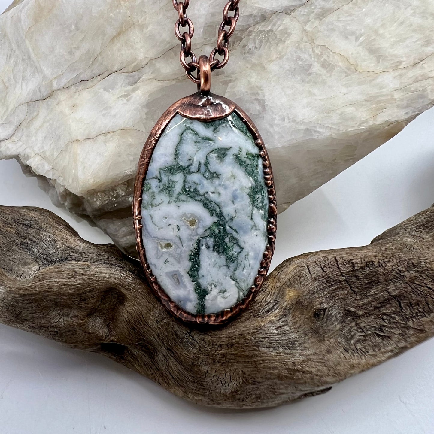 Moss Agate Necklace -- Copper Electroformed