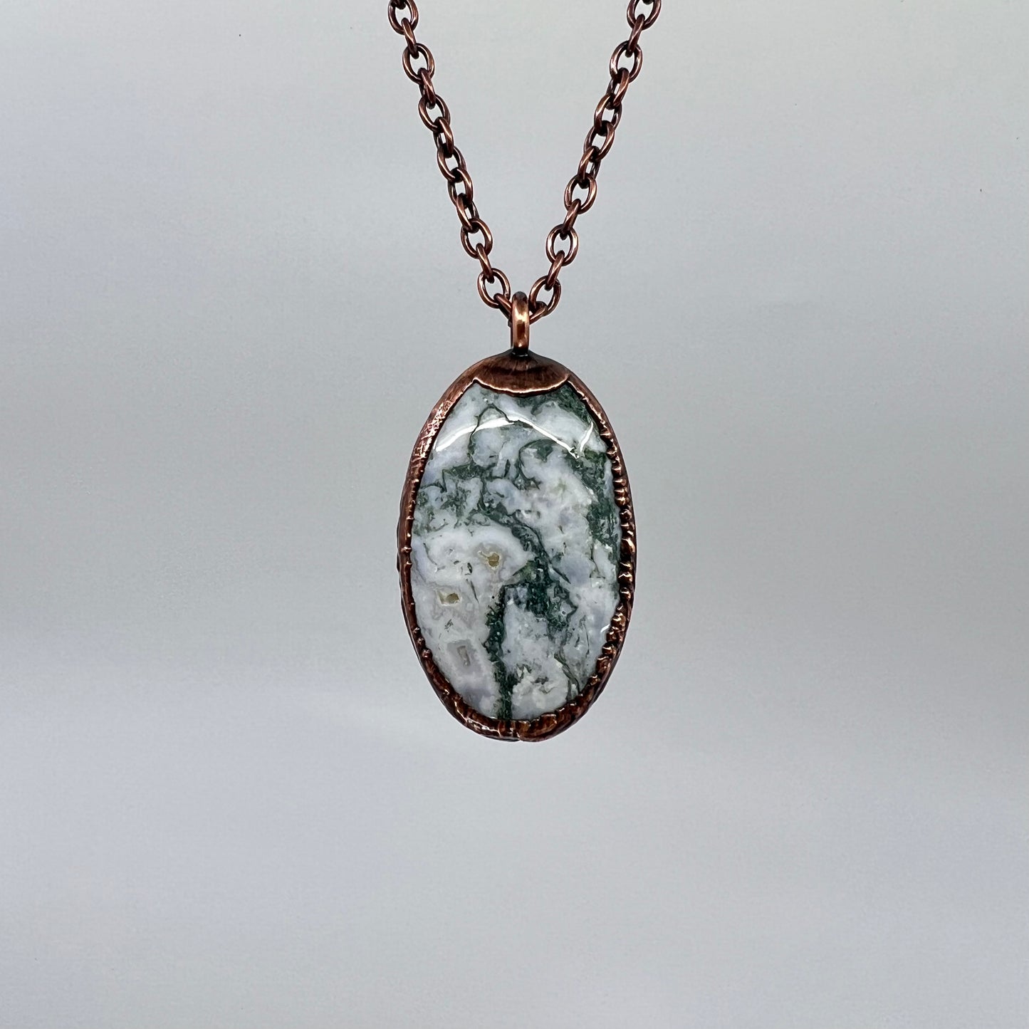 Moss Agate Necklace -- Copper Electroformed