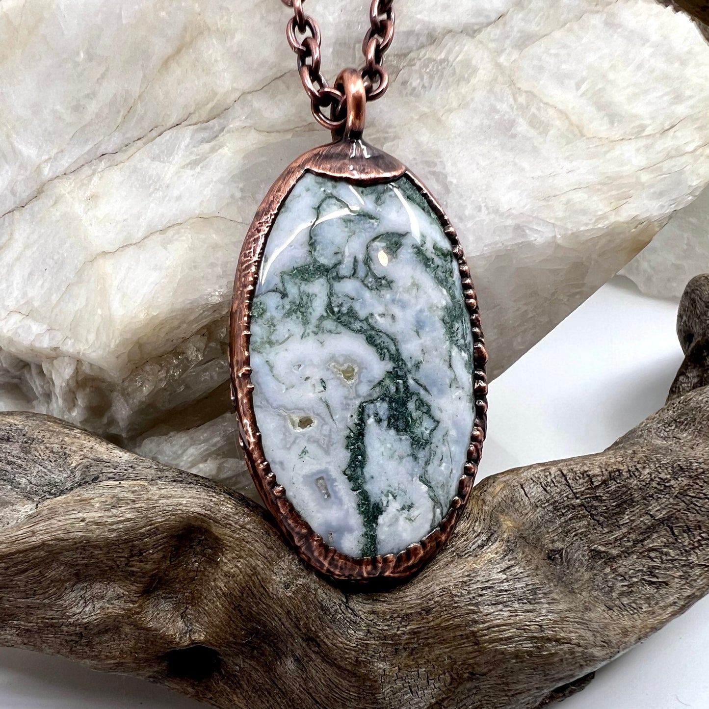 Moss Agate Necklace -- Copper Electroformed