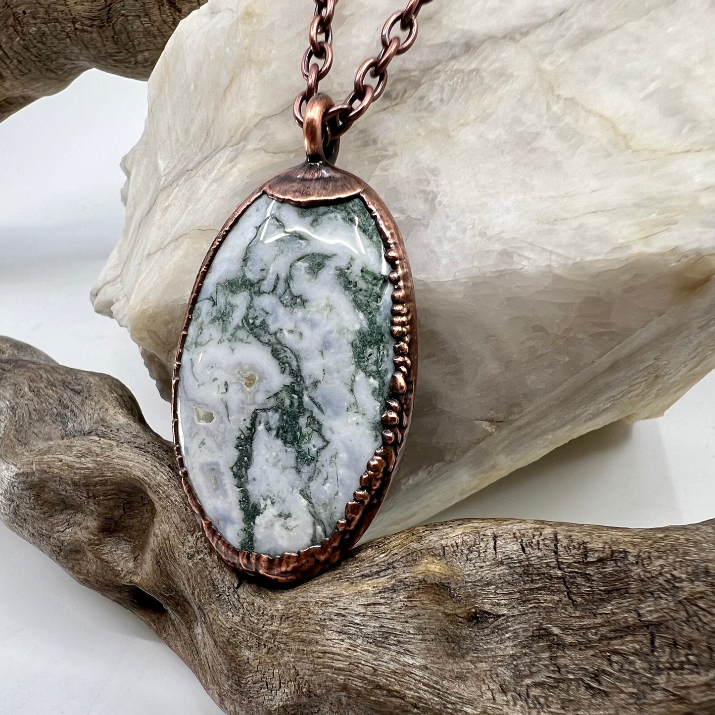 Moss Agate Necklace -- Copper Electroformed