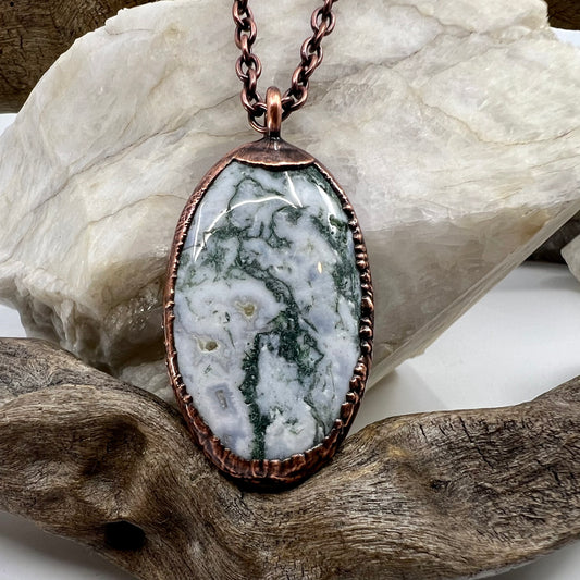 Moss Agate Necklace -- Copper Electroformed