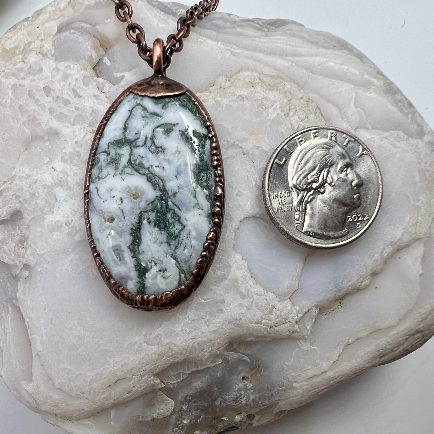 Moss Agate Necklace -- Copper Electroformed