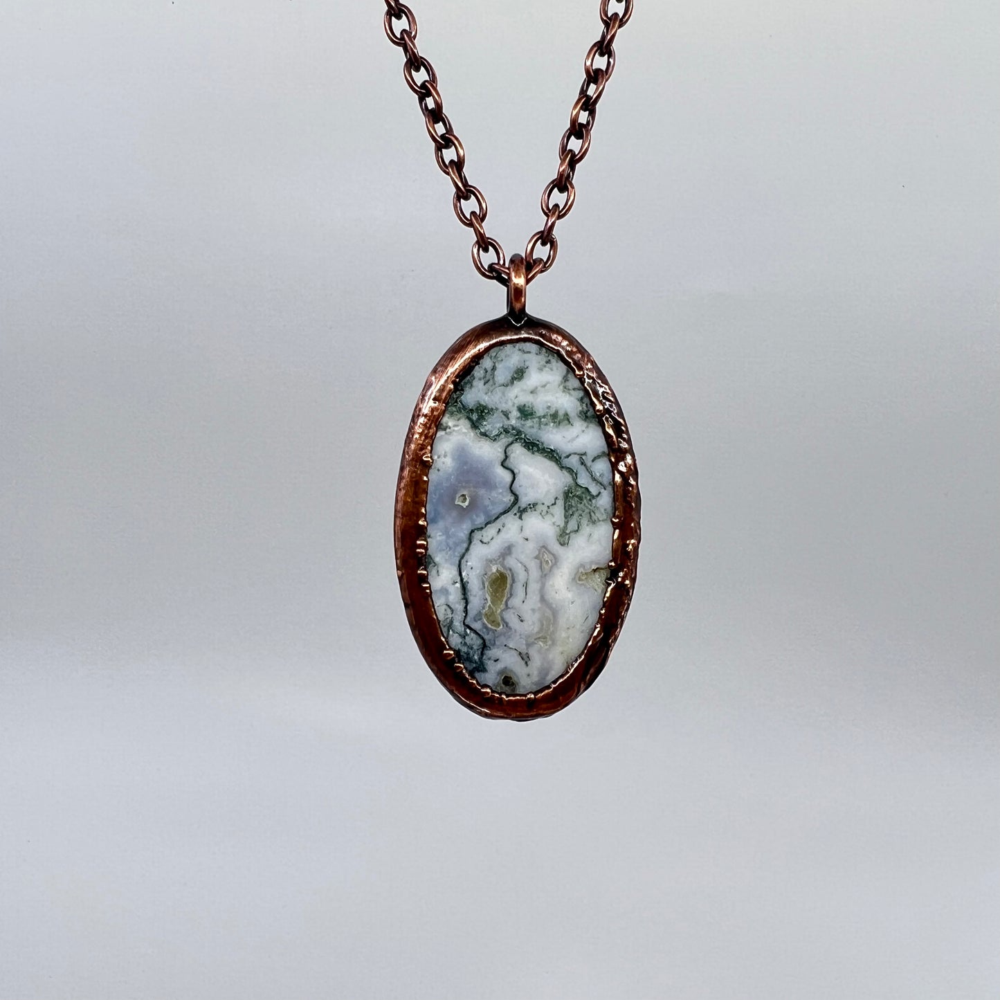 Moss Agate Necklace -- Copper Electroformed