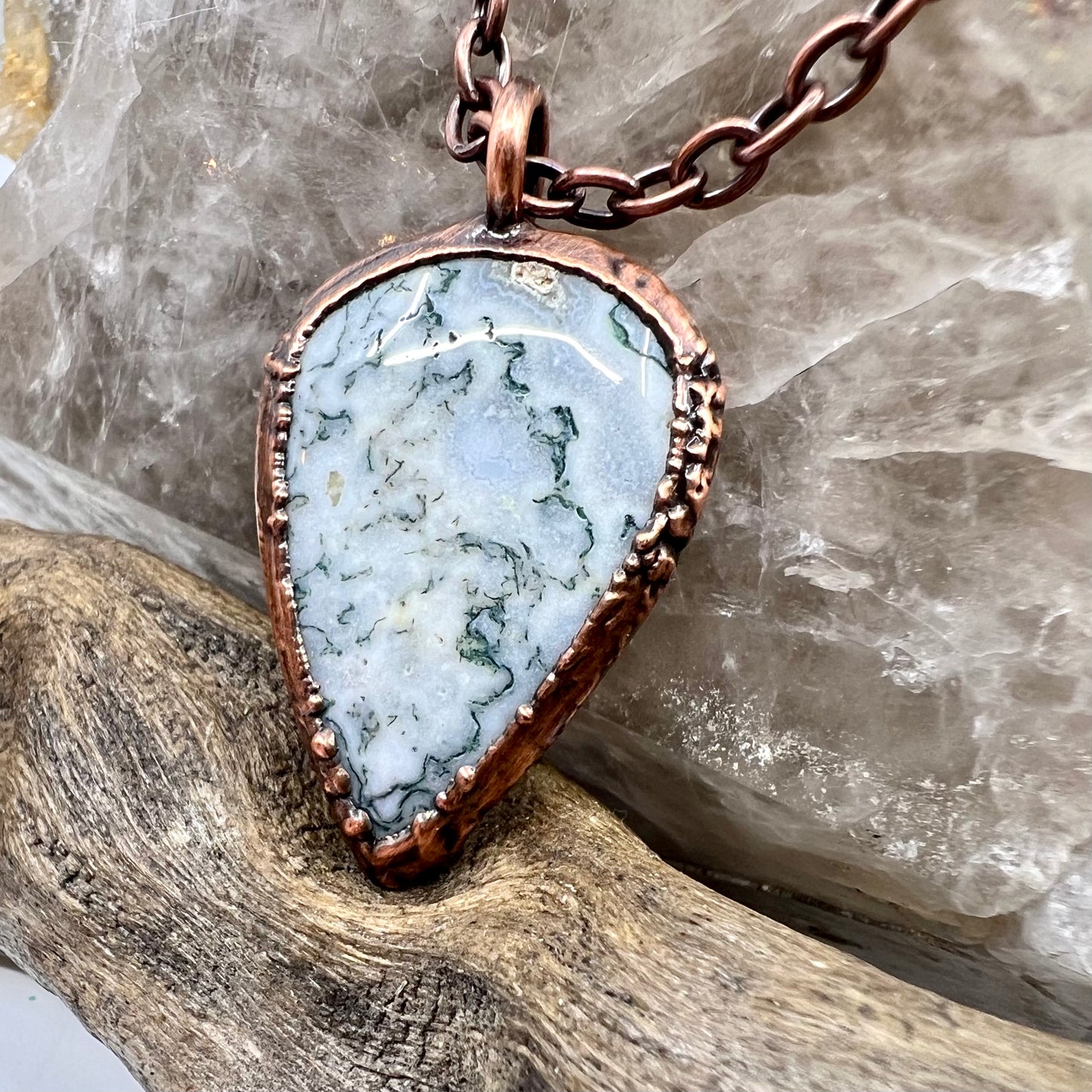 Moss Agate Necklace -- Copper Electroformed