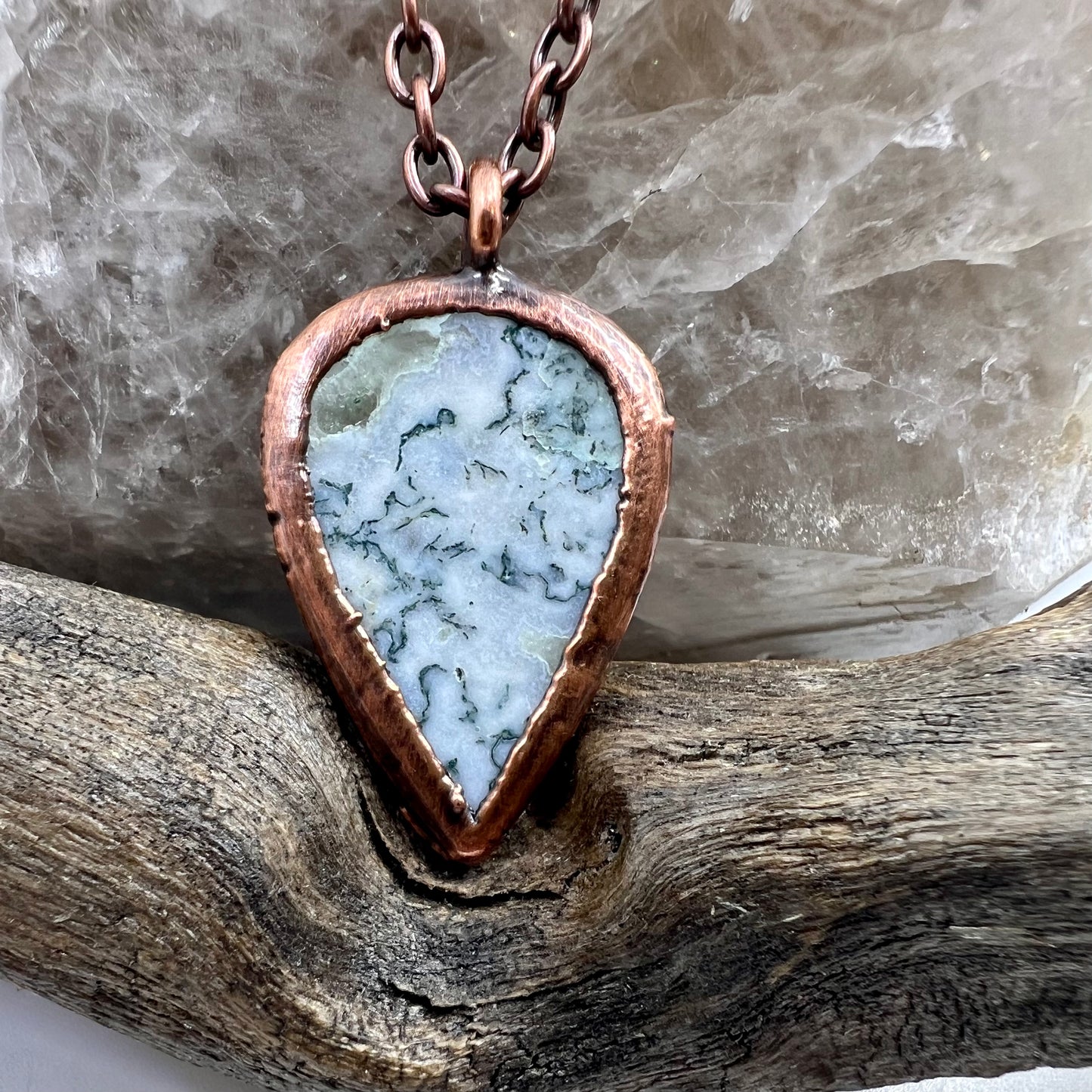 Moss Agate Necklace -- Copper Electroformed