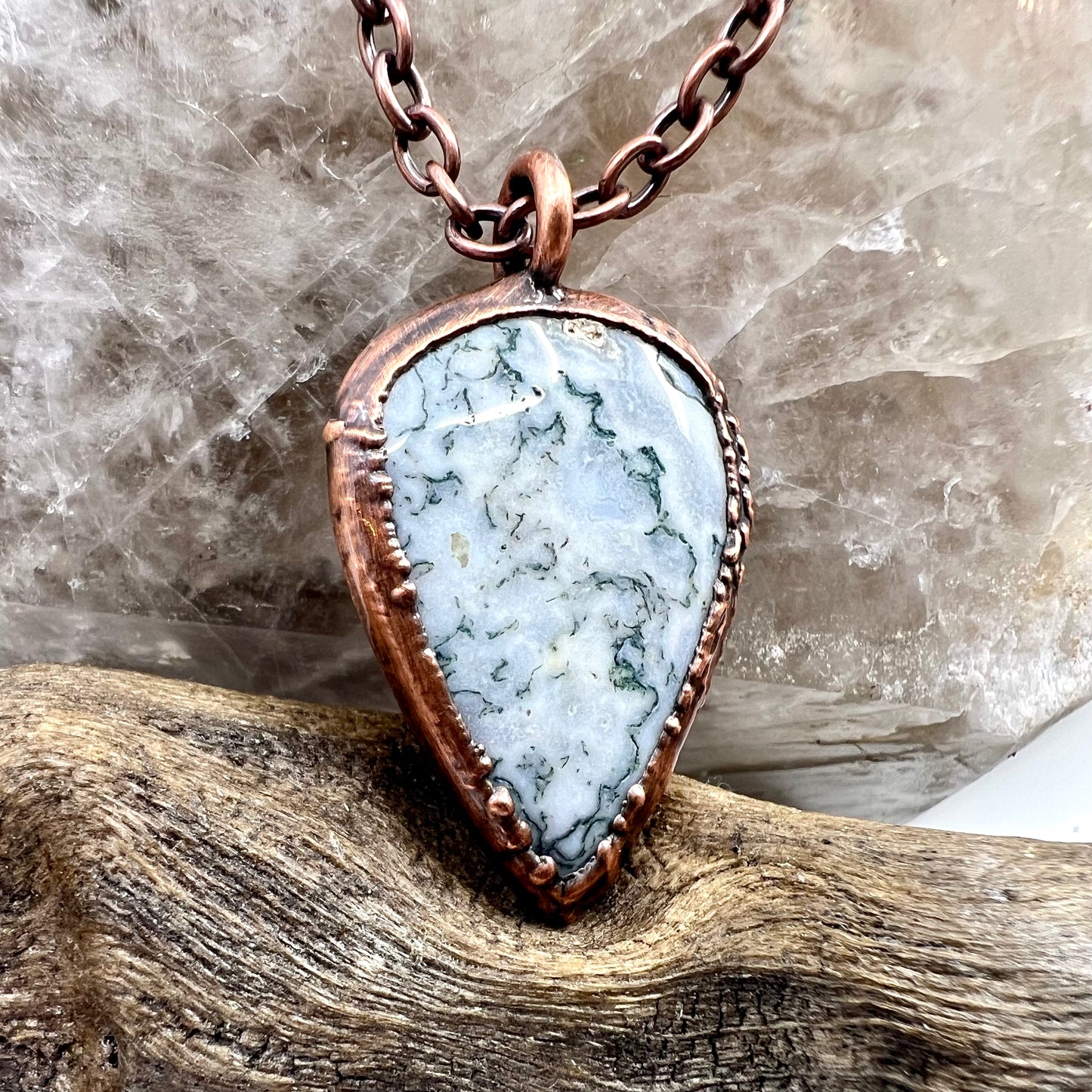 Moss Agate Necklace -- Copper Electroformed